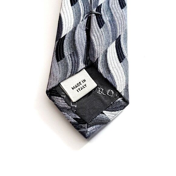 Pronto Uomo Gray Woven Geometric Long Wide Silk Tie - Picture 4 of 6